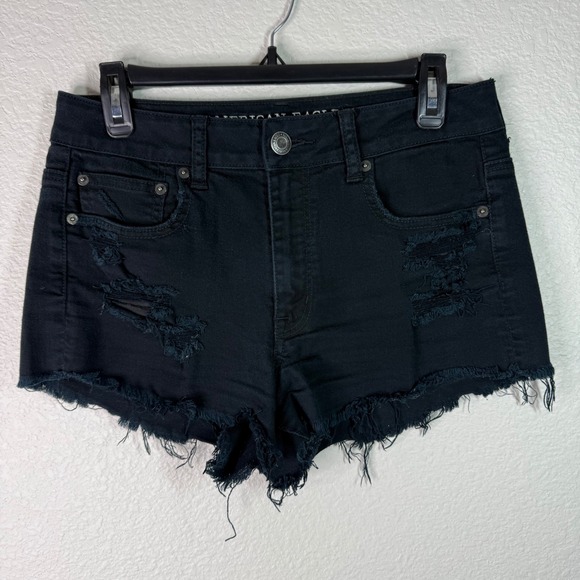American Eagle Outfitters Pants - American‎ Eagle Outfitters Black Denim Shorts Hi-Rise Festival Distressed Size 8